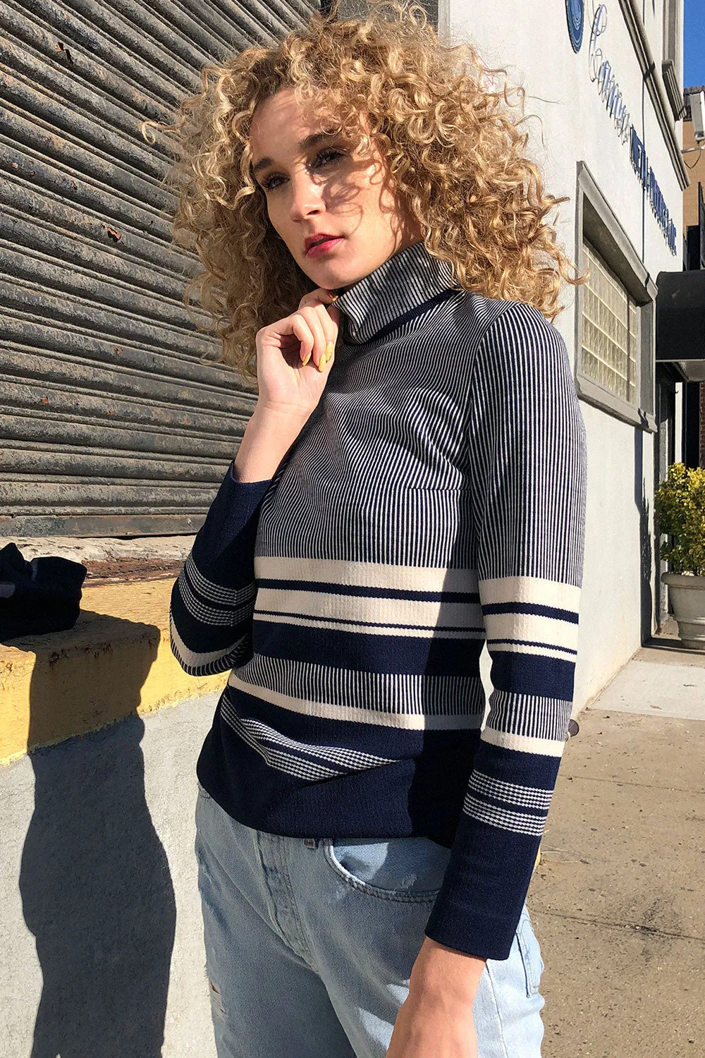 70s Striped Turtleneck S