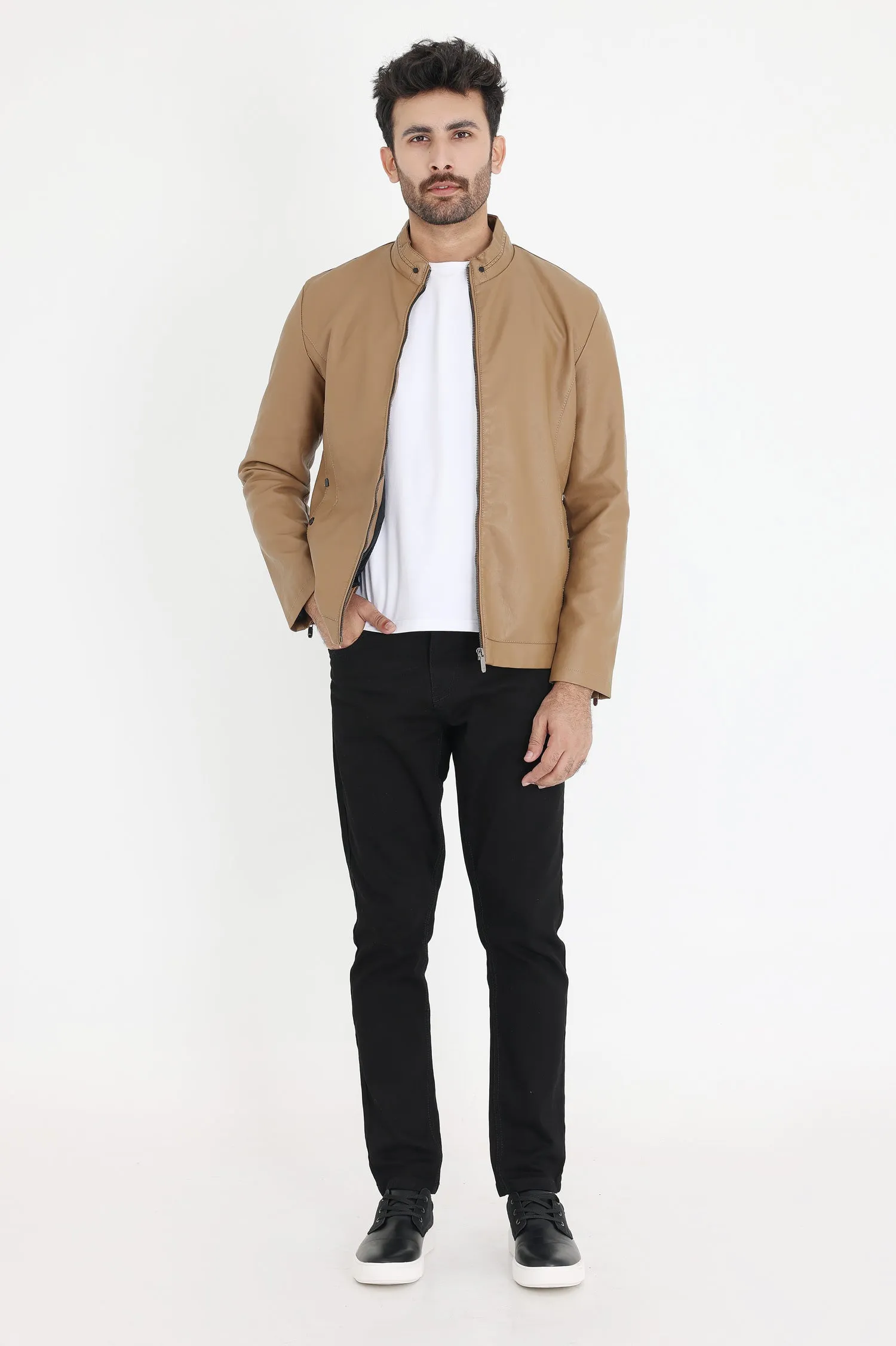 ALMAS LEATHER JACKET-KHAKI