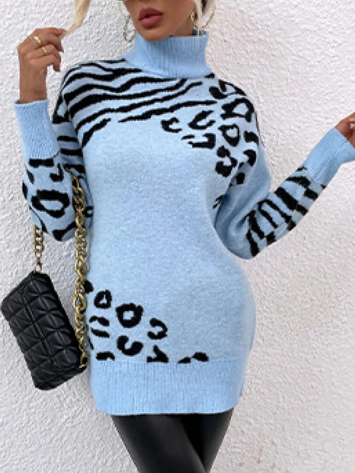 Animal Print Turtleneck Sweater