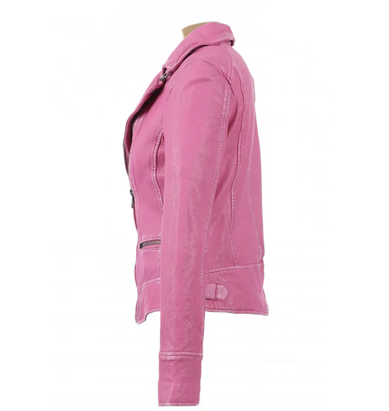 Anorah’s Fuschia Biker Style Leather Jacket