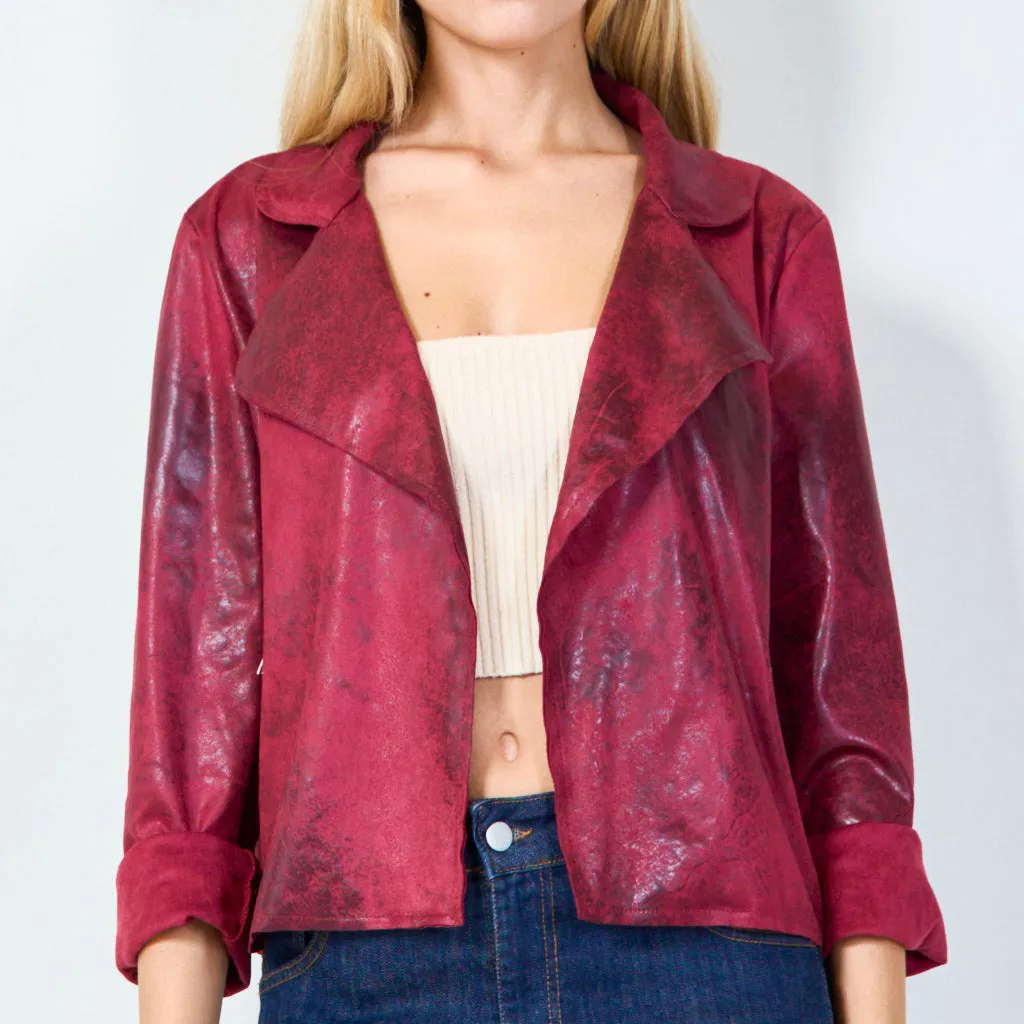 Asymmetrical faux leather jacket with zipper wholesale