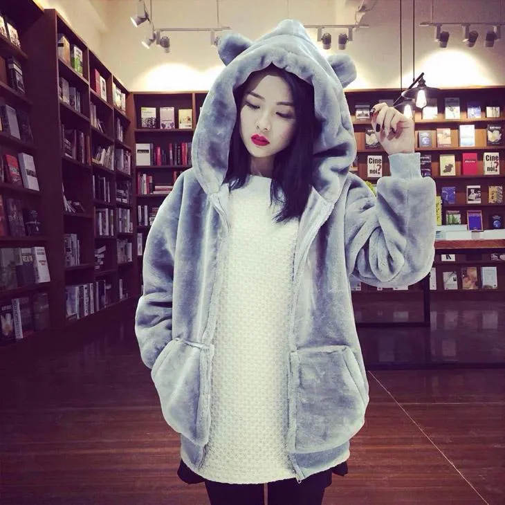 Bear Fluffy Hoodie Jacket SD00893