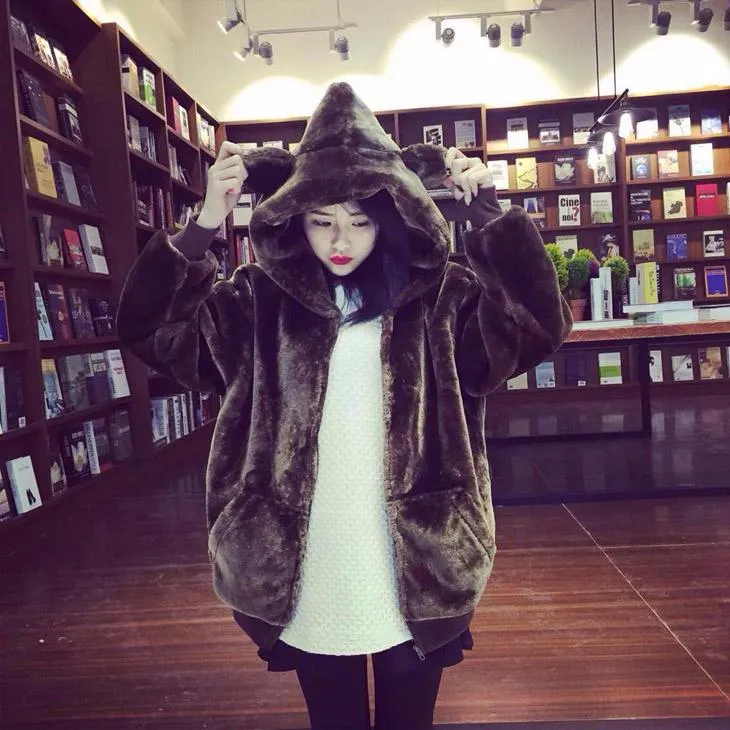 Bear Fluffy Hoodie Jacket SD00893