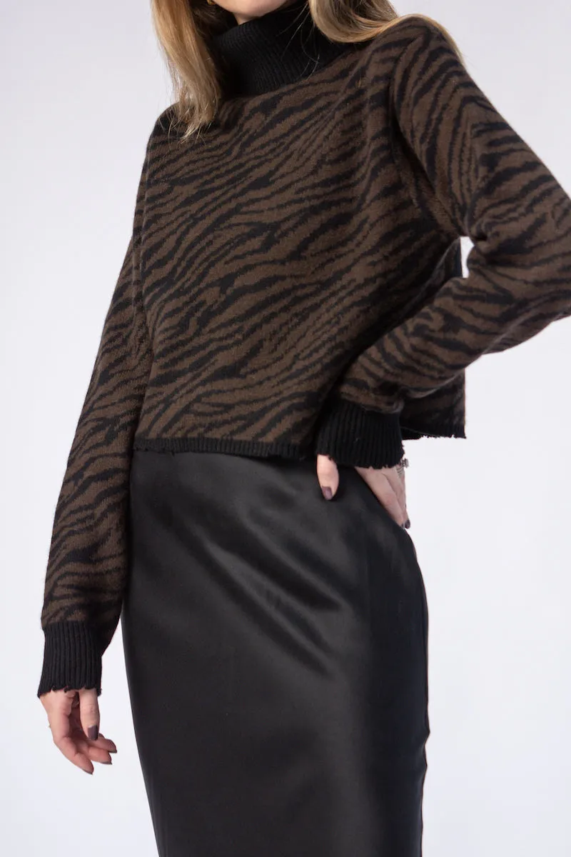 Beau Turtleneck Sweater in Cedar Zebra