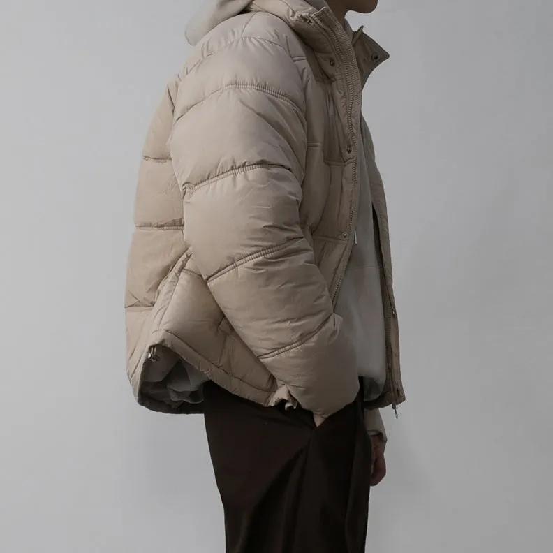 Beige Mens Short Puffers Winter Outerwear Outfits Kpop Style Coats Clothing