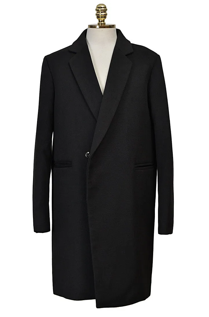 Black Hidden Button Double Breasted Long Coats Mens Winter Plain Basic