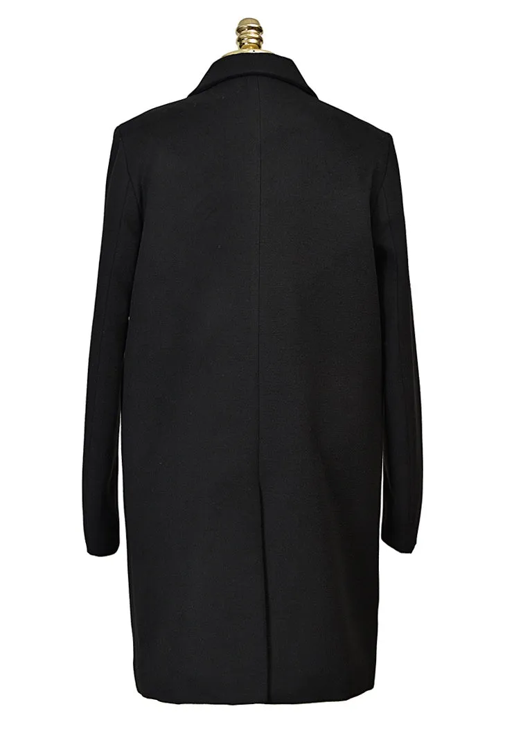 Black Hidden Button Double Breasted Long Coats Mens Winter Plain Basic