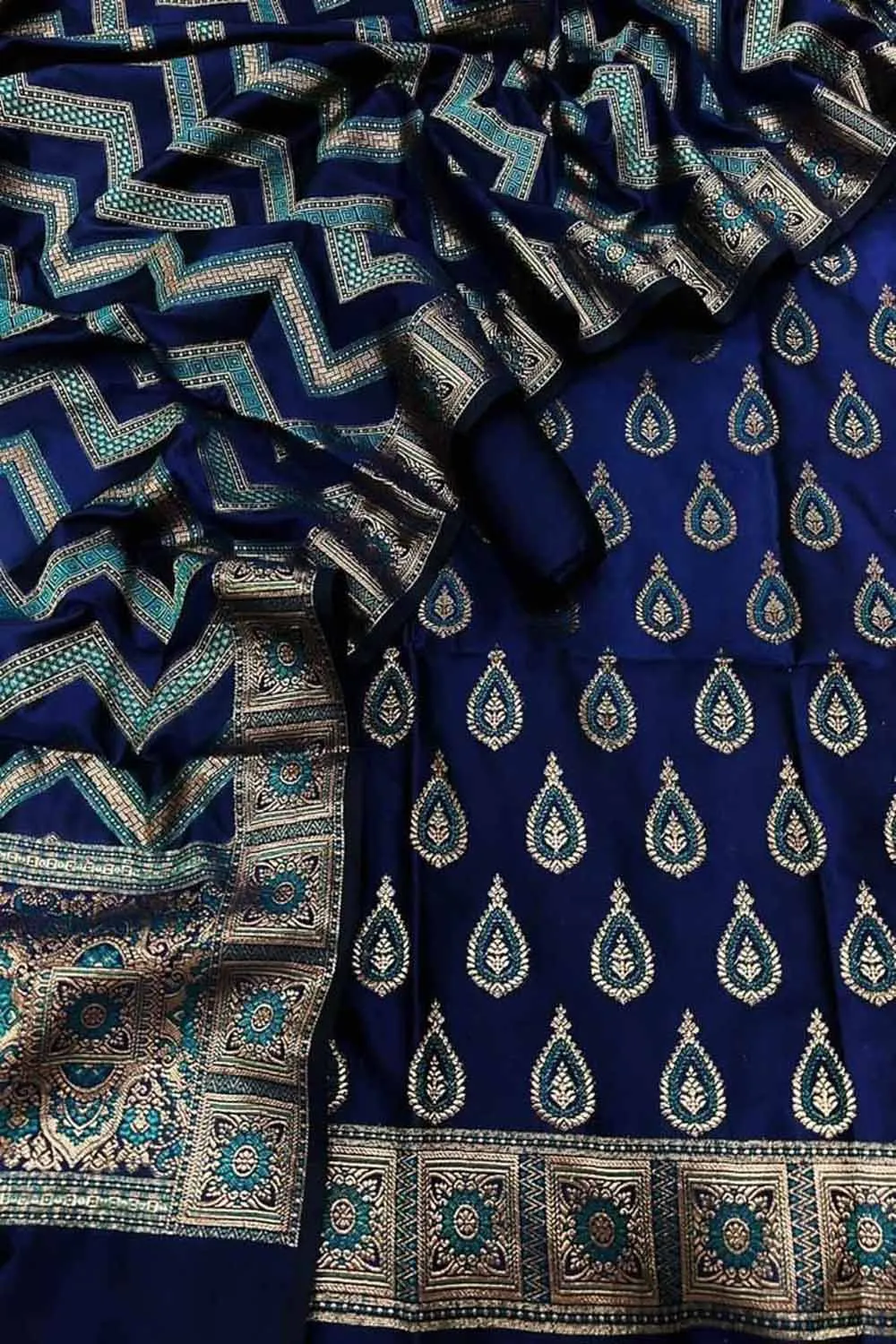 Blue Banarasi Silk Unstitched Suit