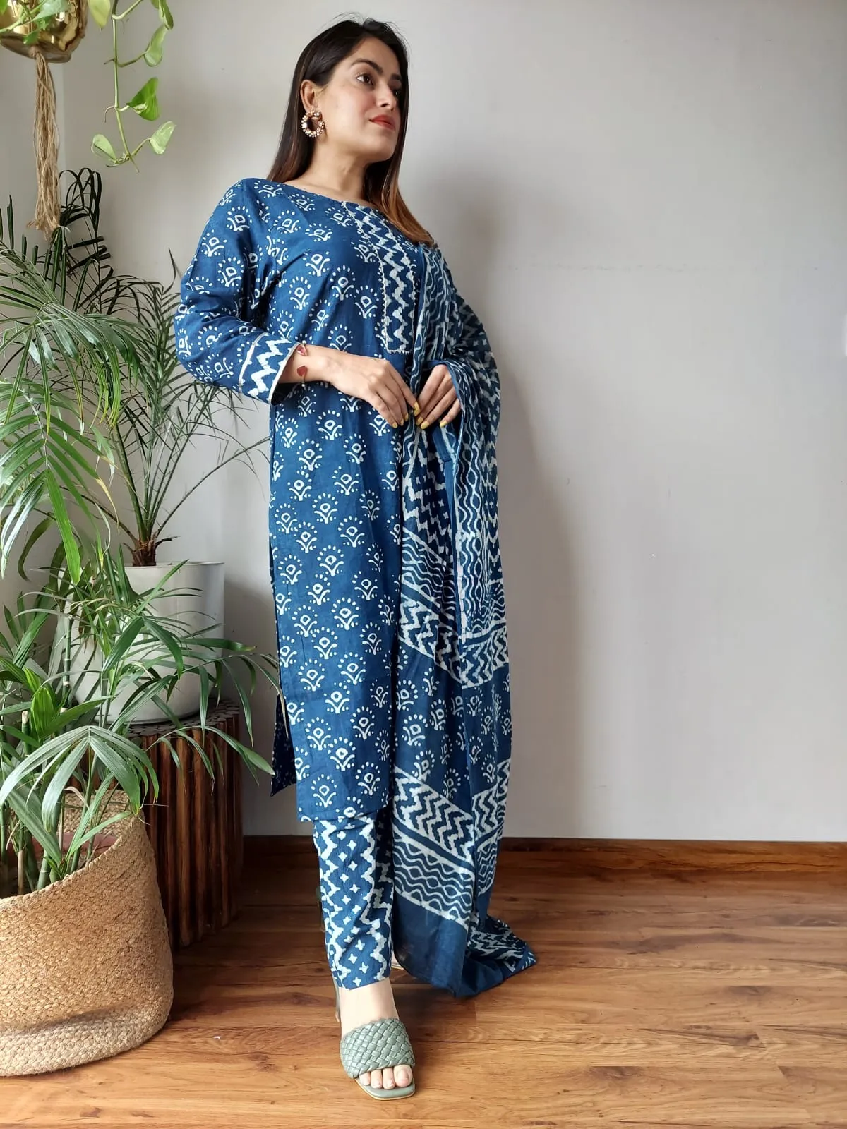 Blue Cotton Suit Set