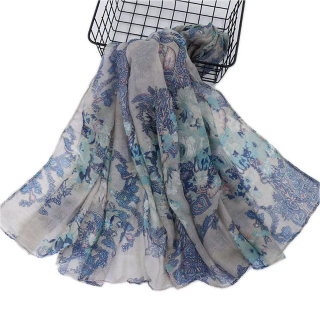 Blue Floral Cotton Scarf