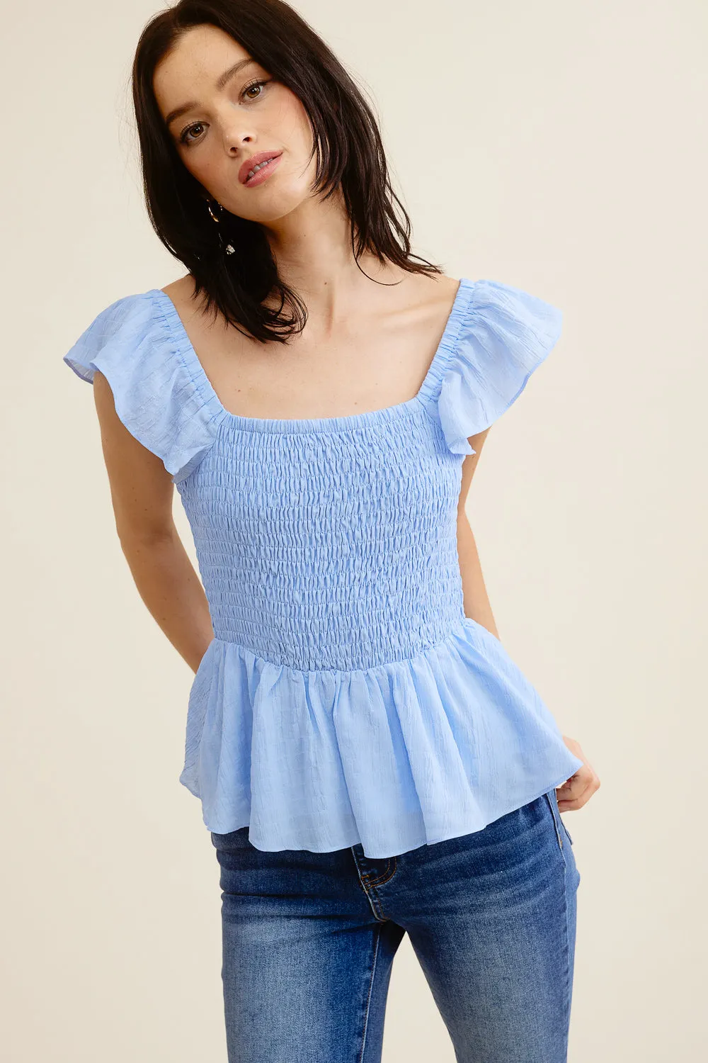 Blue Peplum Tank Top