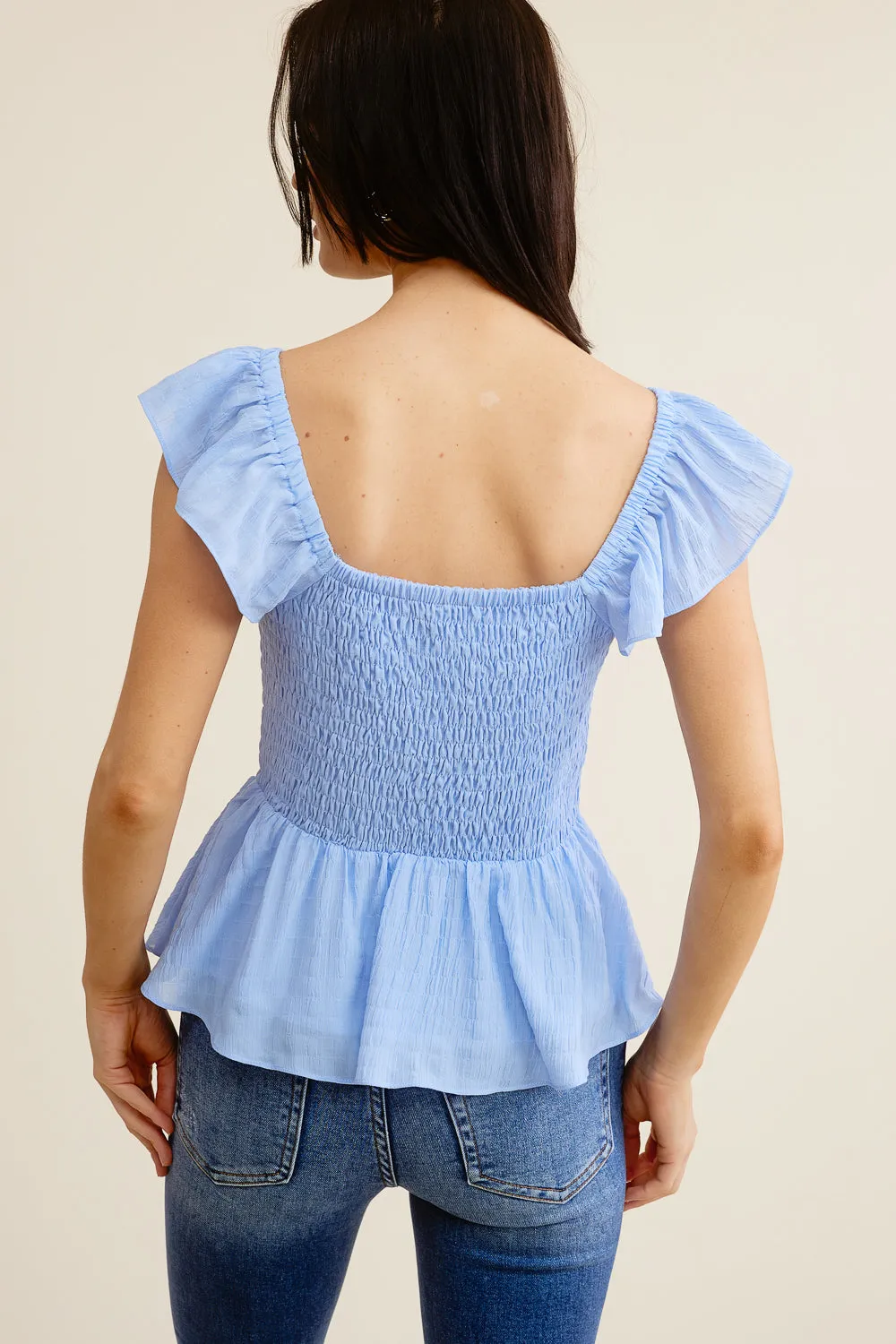 Blue Peplum Tank Top