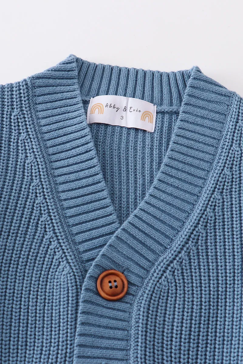 Blue pocket cardigan sweater