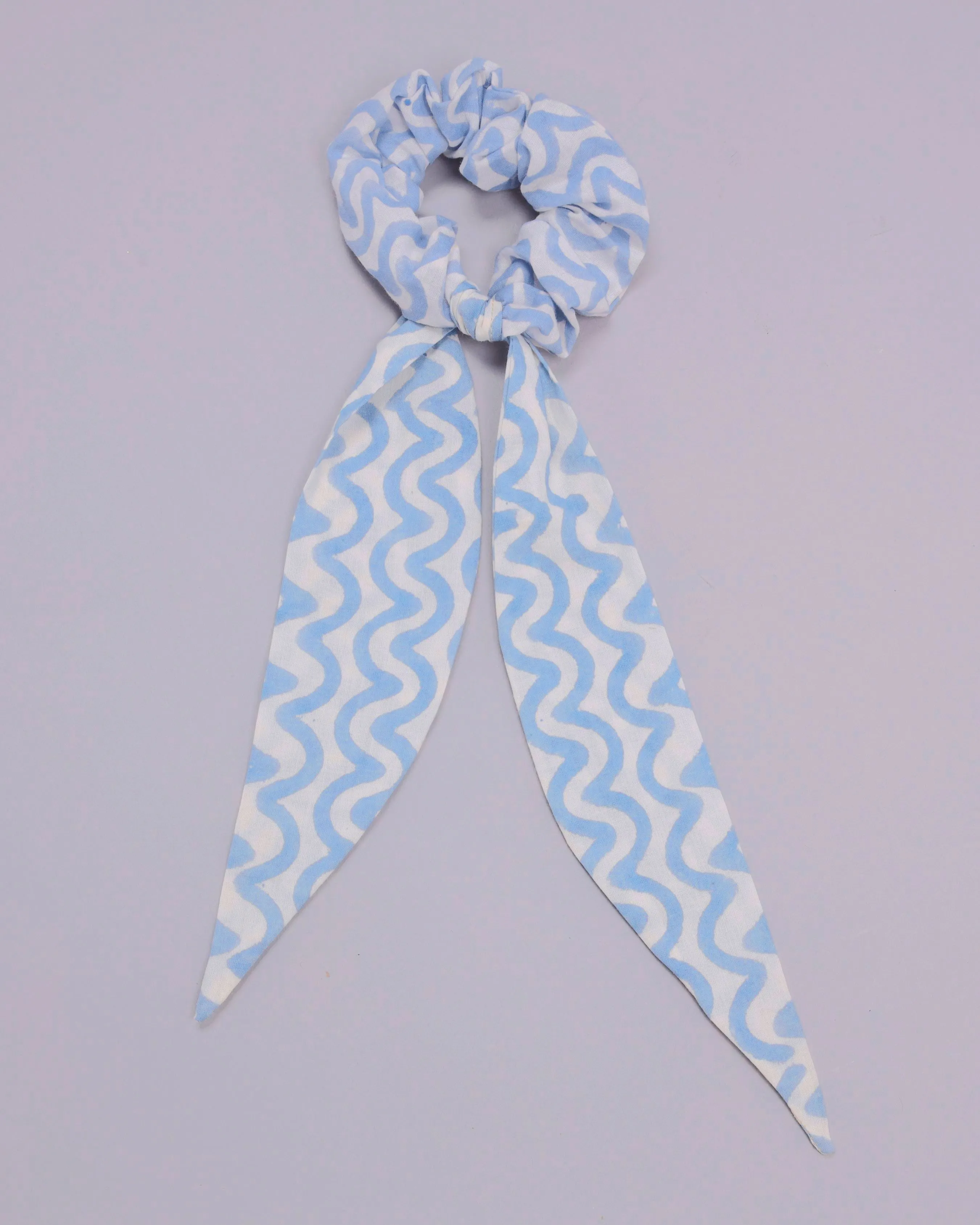 Bonnie Blue Handblock Scarf Scrunchie