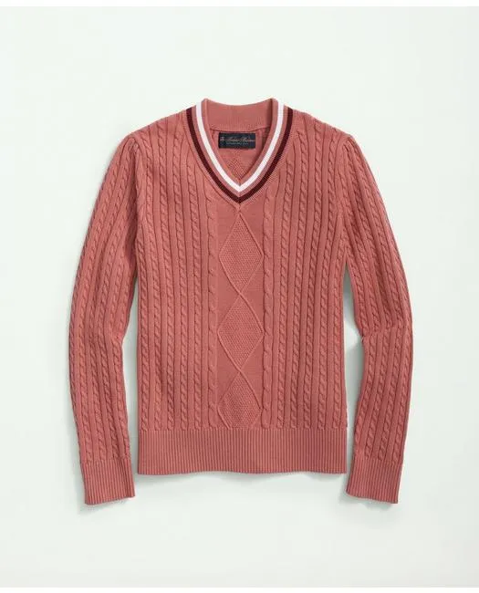 Brooks Brothers Girls Cotton Cable Tennis Sweater Dark Pink