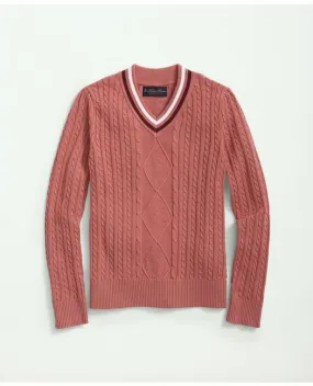 Brooks Brothers Girls Cotton Cable Tennis Sweater Dark Pink