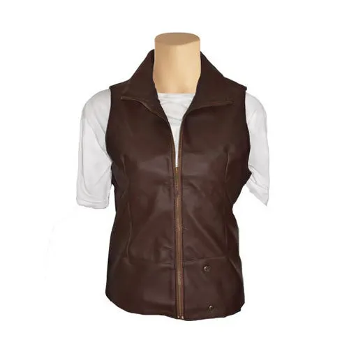 Brown sleeveless leather jacket