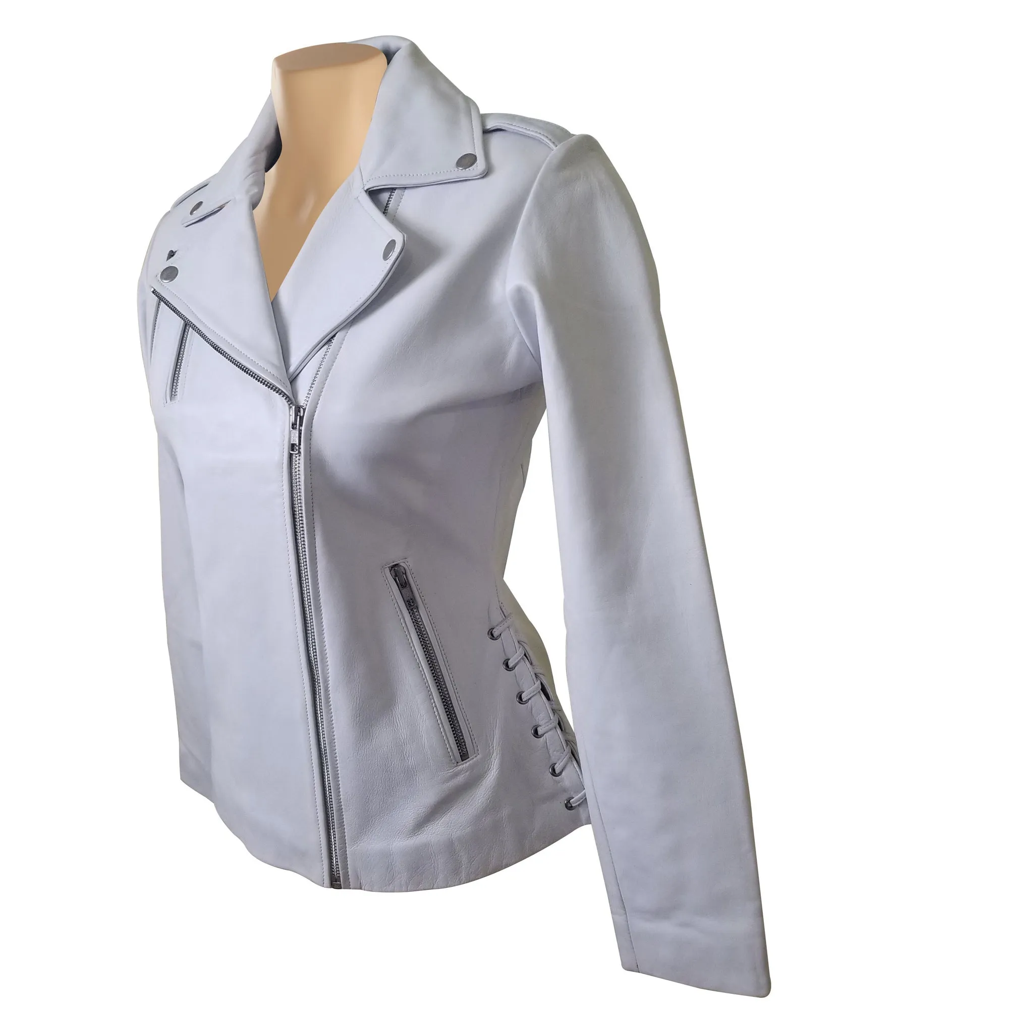 Callie’s White Leather Jacket With Side Laces