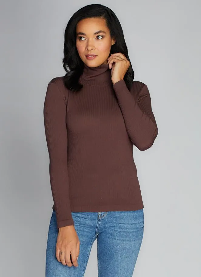 C'EST MOI Seamless Rib Long Sleeve Turtleneck Top