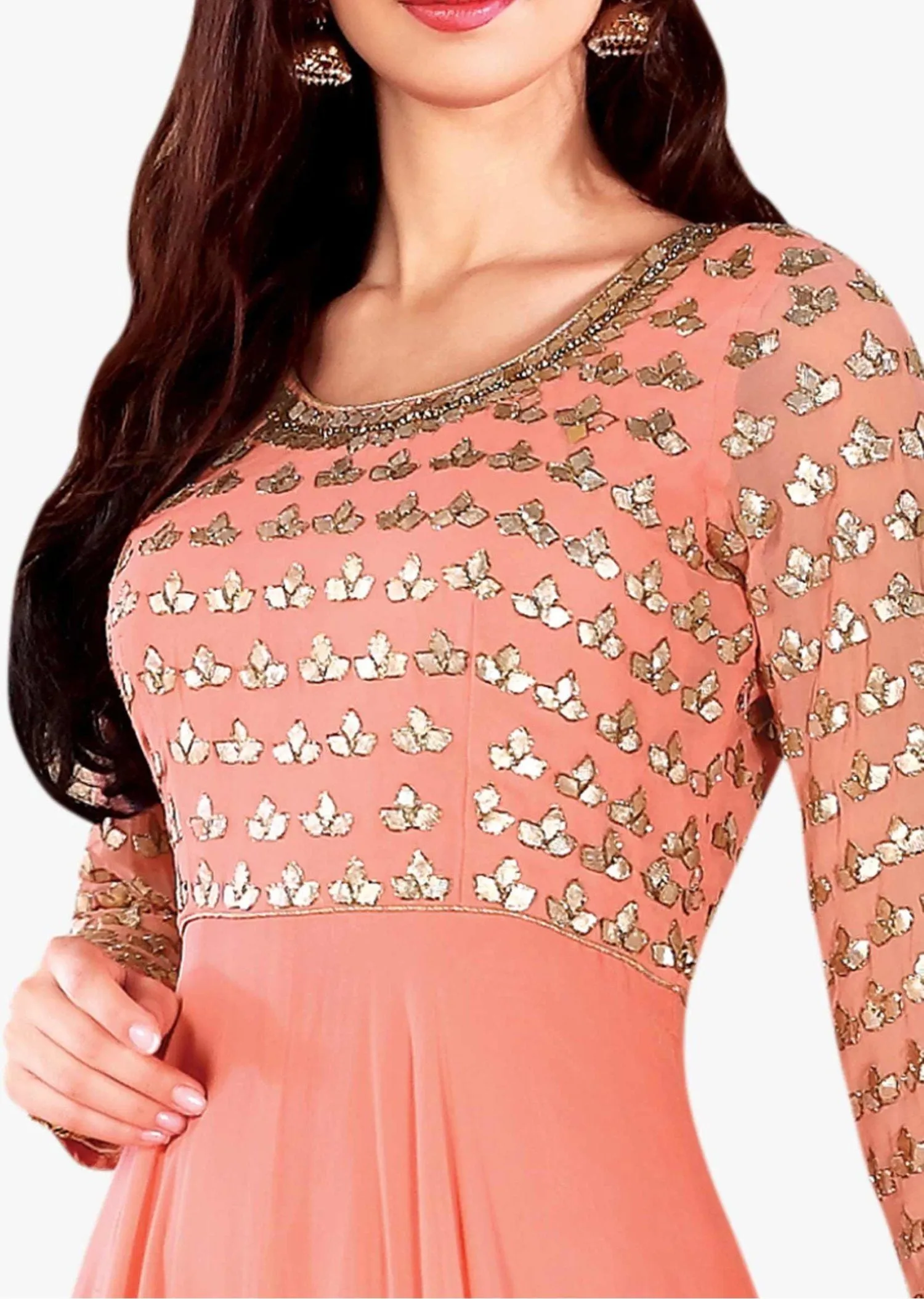 Coral anarkali suit