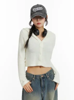 Crop Buttoned Hoodie Top CJ418