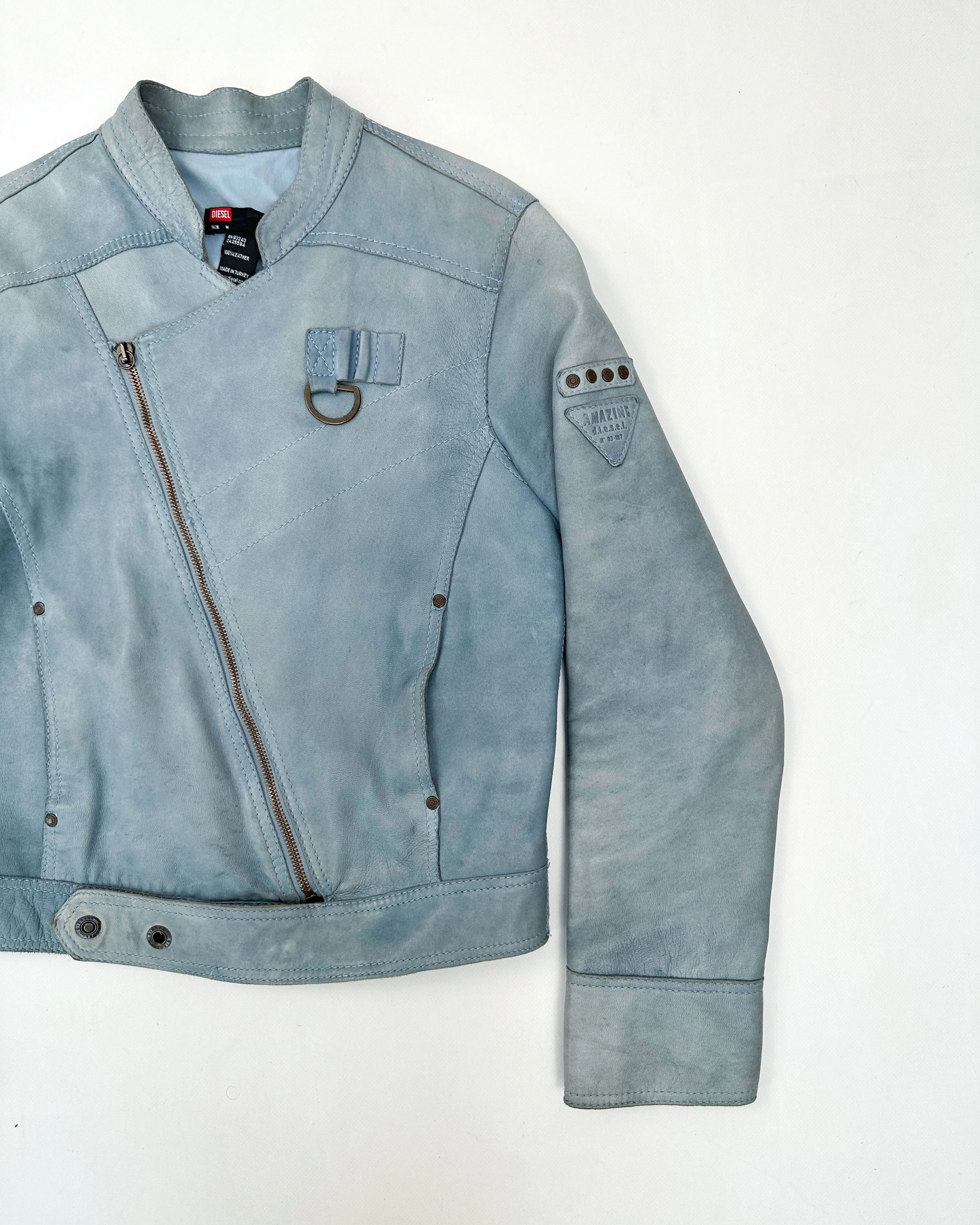 Diesel Blue Cropped Leather Jacket 2000's