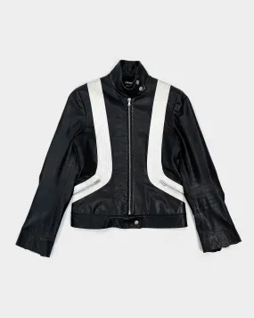 DKNY Black Racing Leather Cropped Jacket 1990's