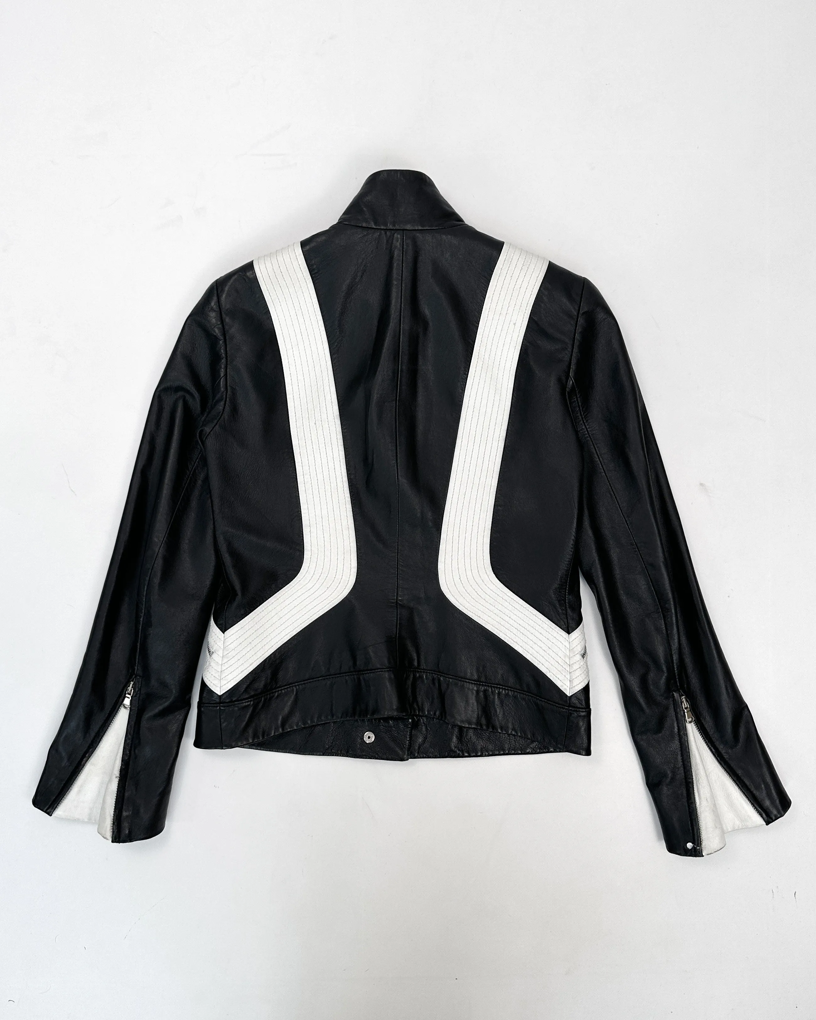 DKNY Black Racing Leather Cropped Jacket 1990's