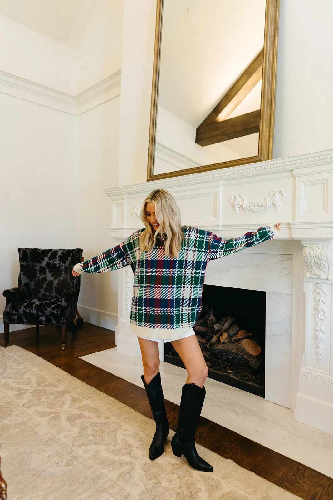 Ember Tunic Sweater - Holiday Plaid