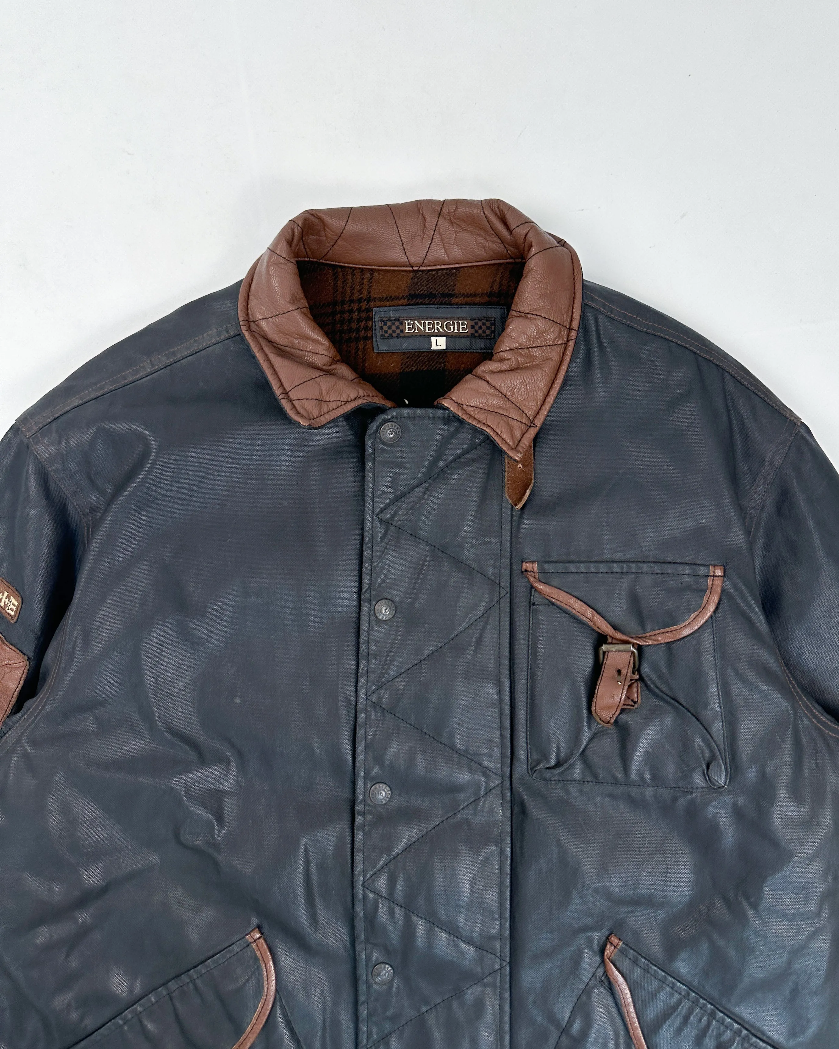 Energie Leather Applications Hunting Jacket 1990's