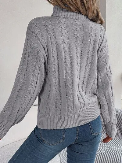 Explore More Collection - Cable-Knit Turtleneck Dropped Shoulder Sweater