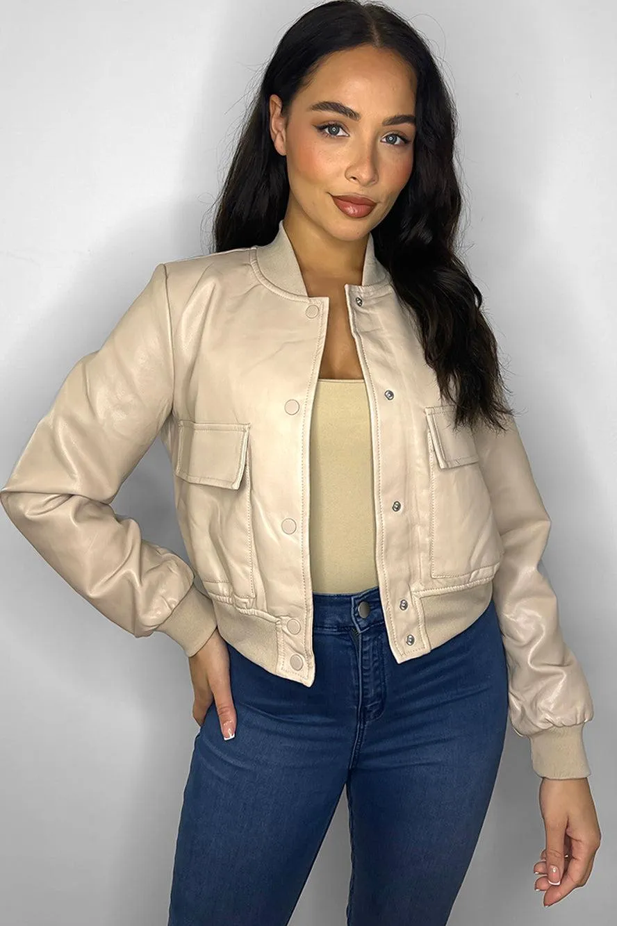 Faux Leather Cropped Bomber Jacket