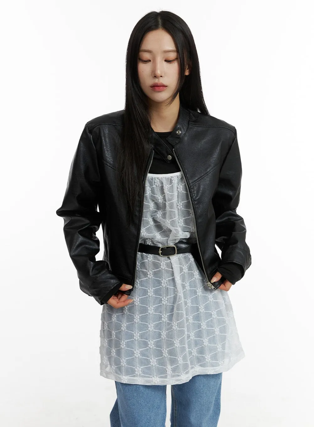 Faux Leather Zip-Up Jacket CJ431