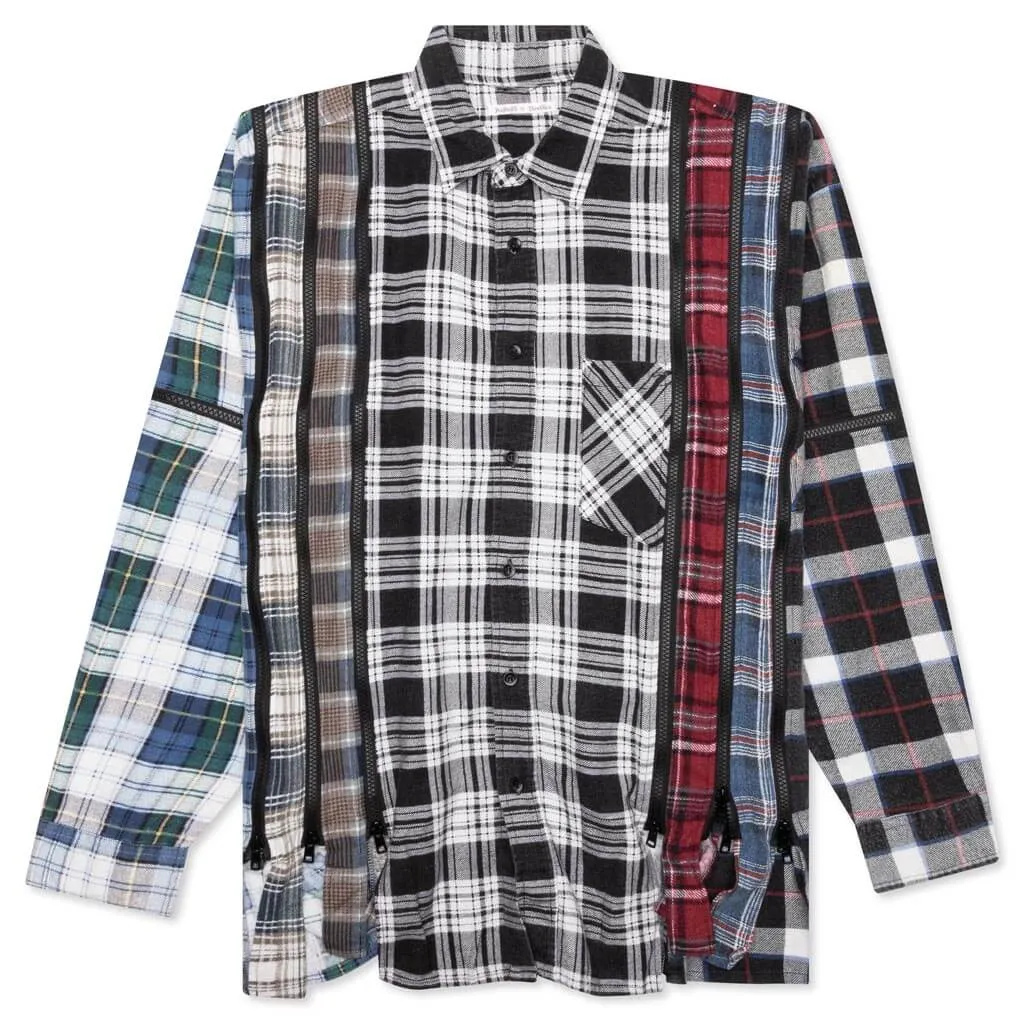 Flannel Shirt 7 Cuts Zipped Wide Shirt - Assorted