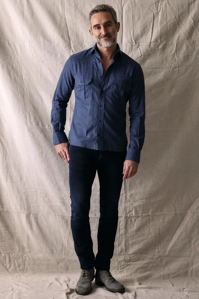 Franco Shirt - Blue Cotton Casual Check Shirt