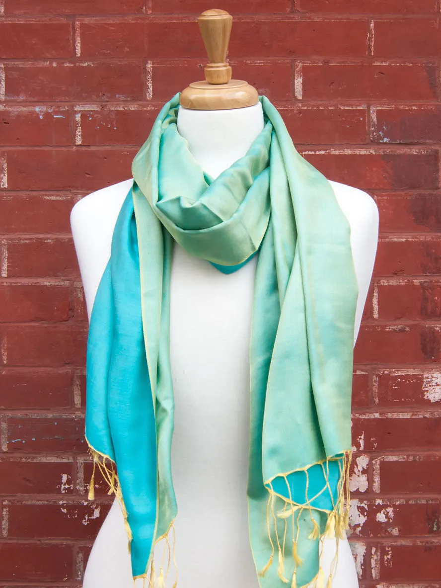 Green-Blue Two Tone Silk Scarf