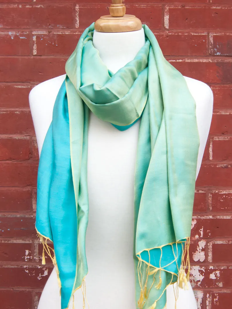 Green-Blue Two Tone Silk Scarf