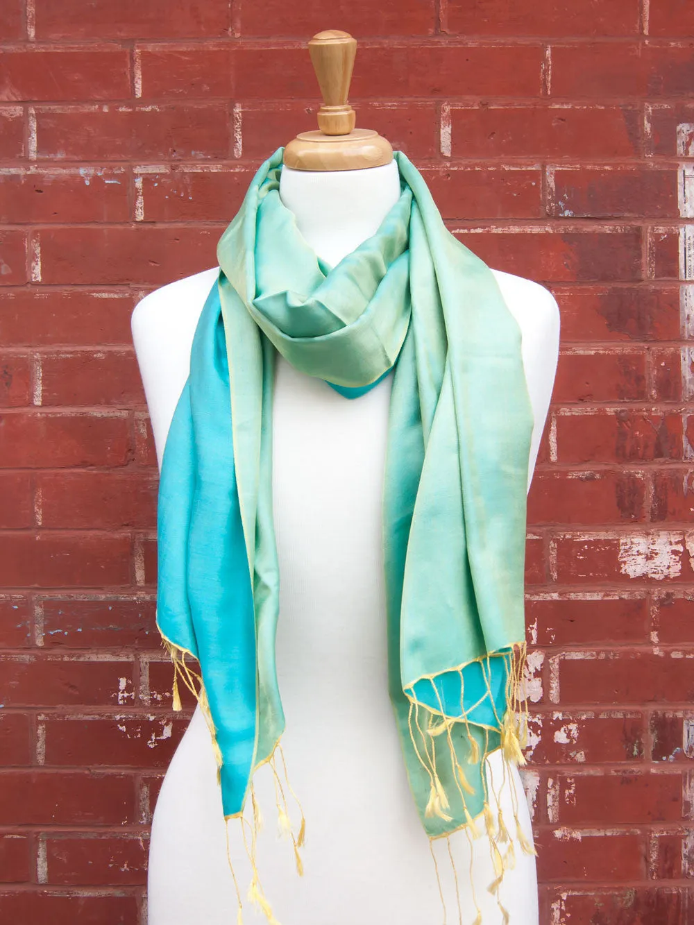 Green-Blue Two Tone Silk Scarf