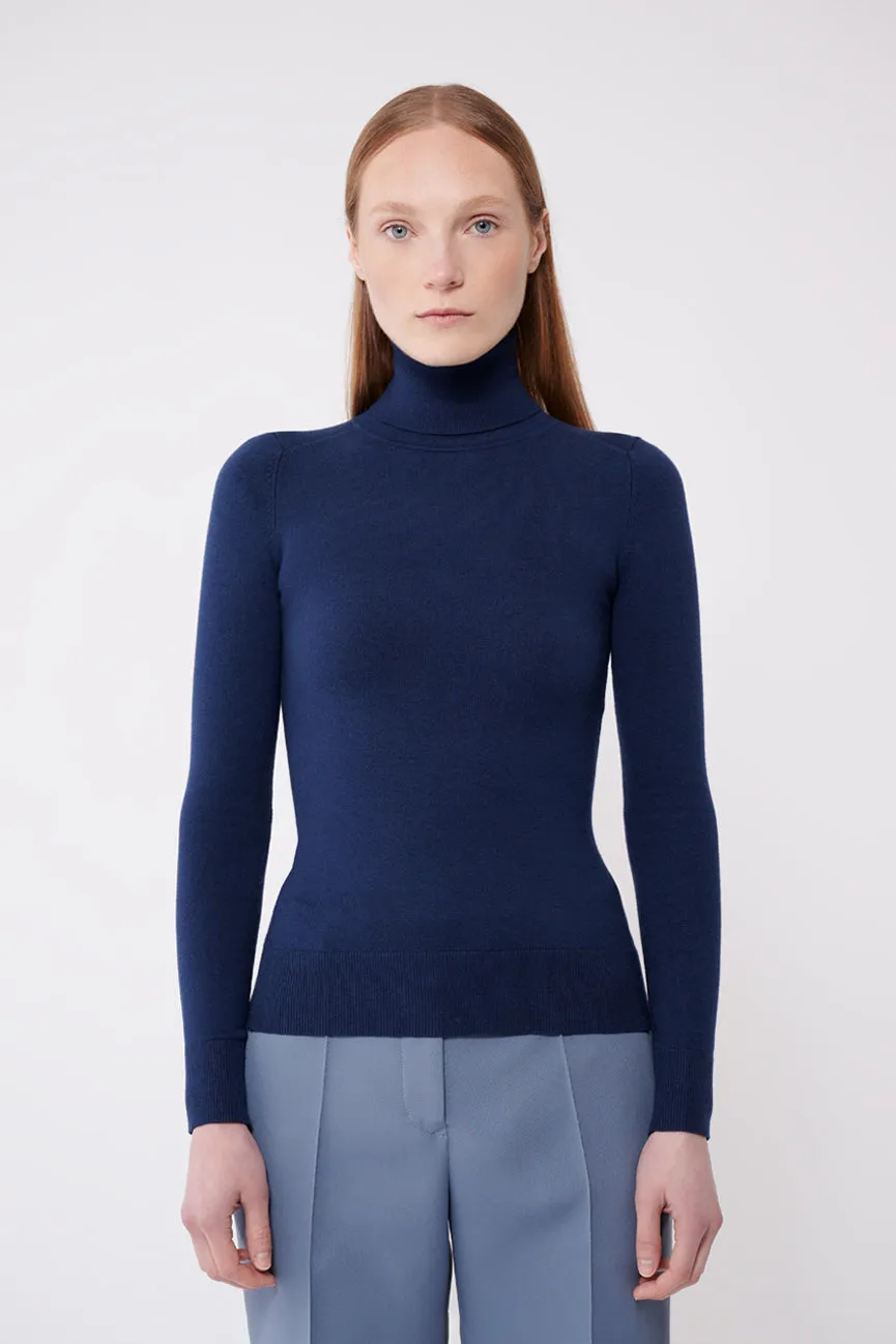 Hello Sailor Navy Peachskin Long Sleeve Turtleneck