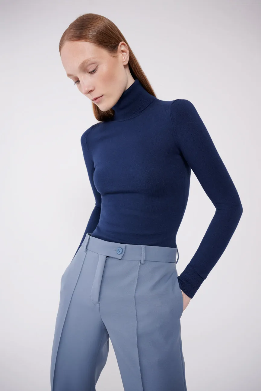 Hello Sailor Navy Peachskin Long Sleeve Turtleneck