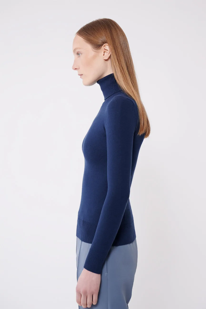 Hello Sailor Navy Peachskin Long Sleeve Turtleneck