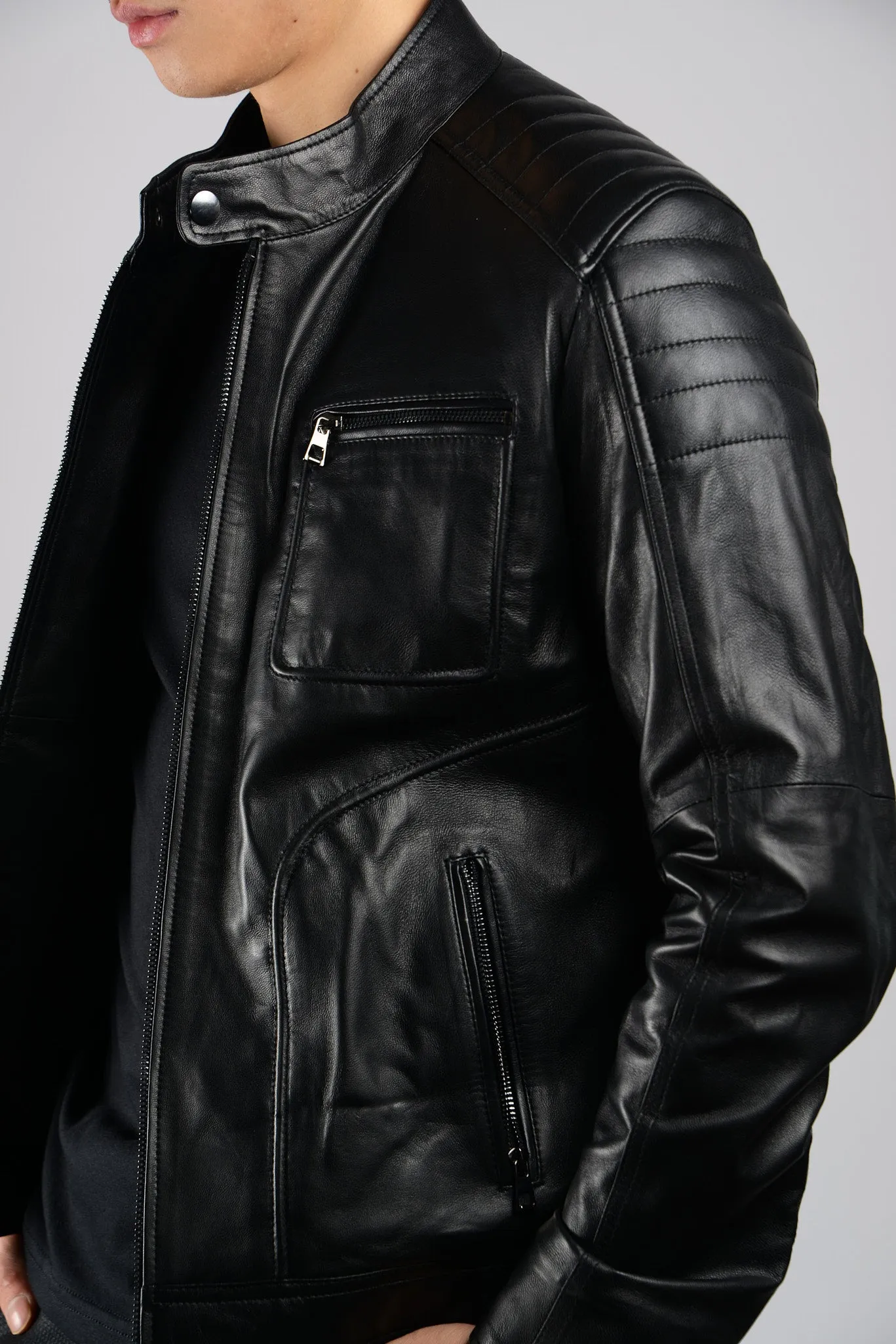 Holloway Stand Up Collar Moto Leather Jacket