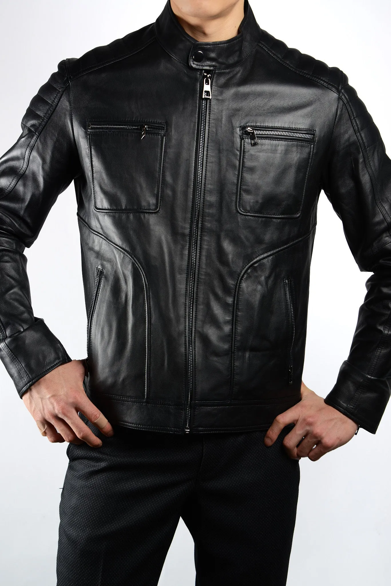 Holloway Stand Up Collar Moto Leather Jacket