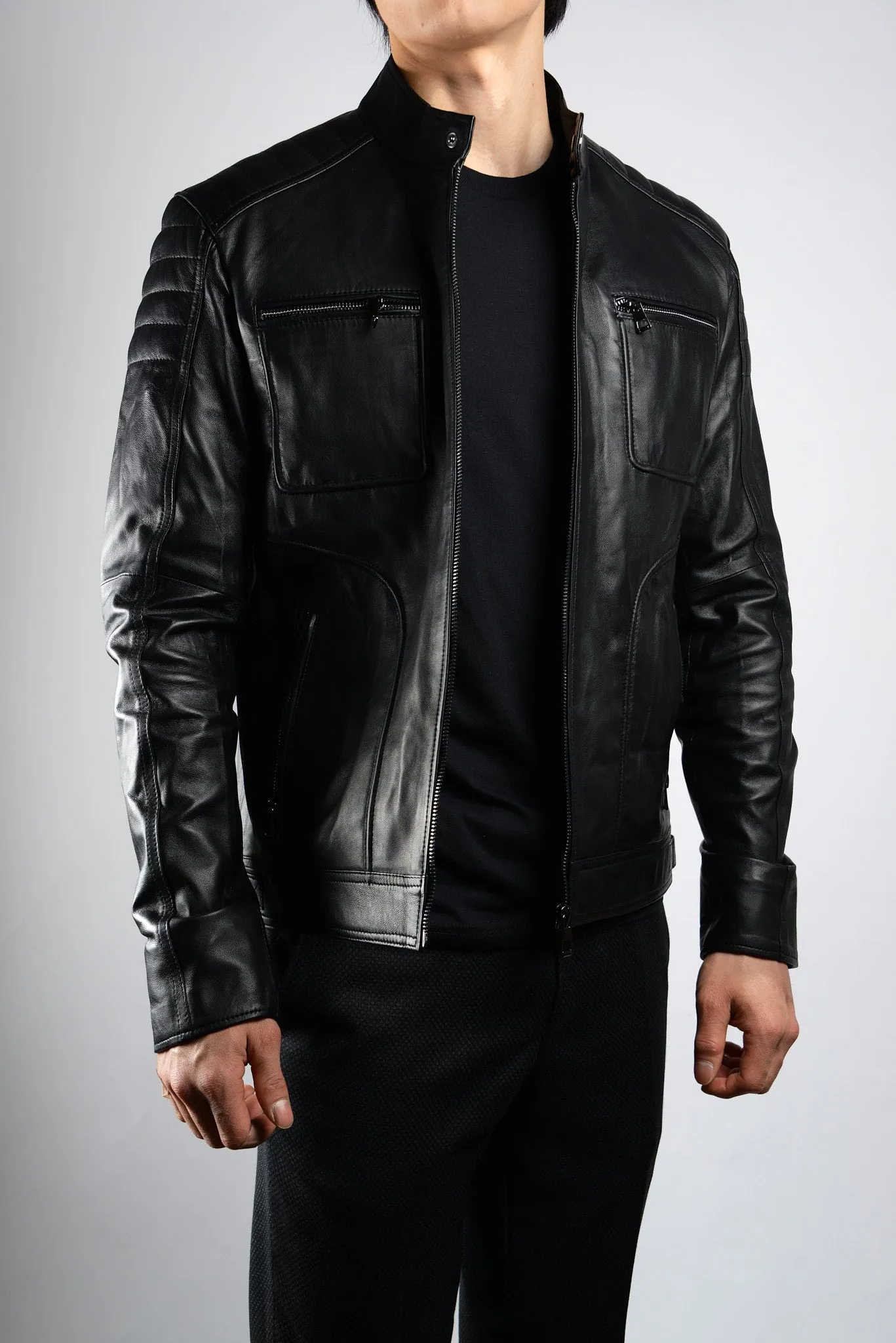 Holloway Stand Up Collar Moto Leather Jacket