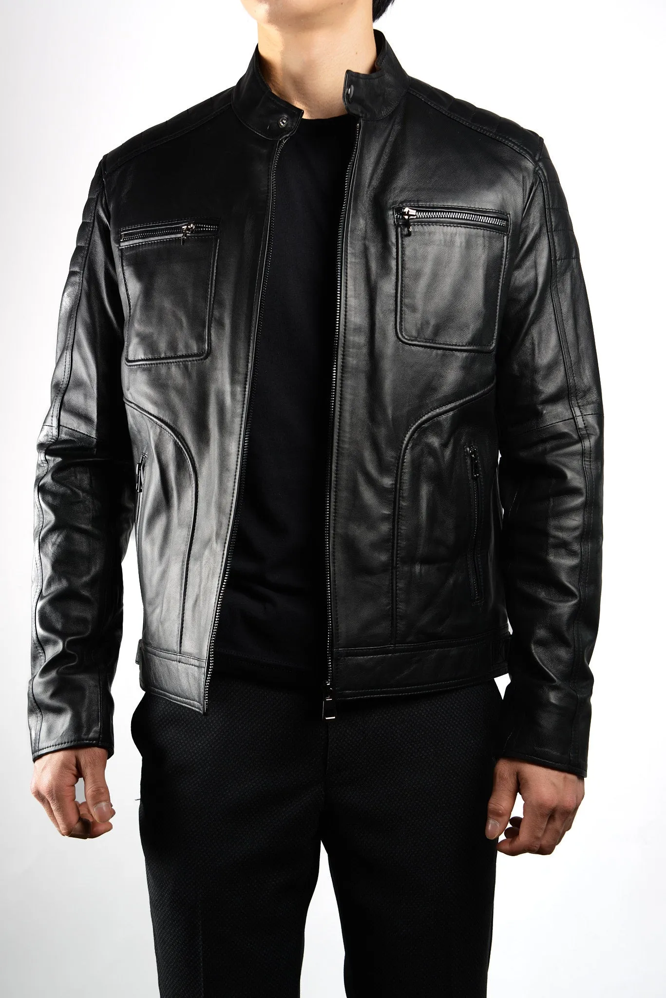 Holloway Stand Up Collar Moto Leather Jacket