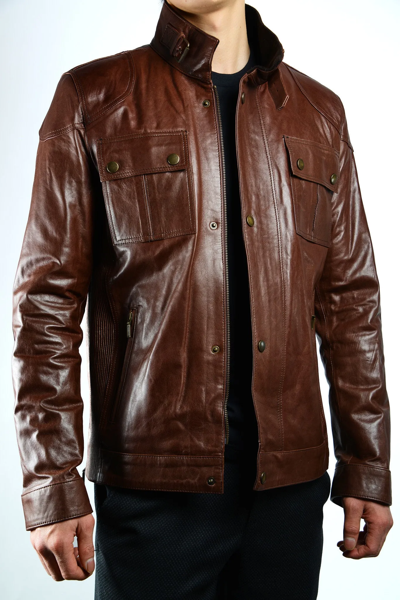 Holloway Stand Up Collar Moto Leather Jacket