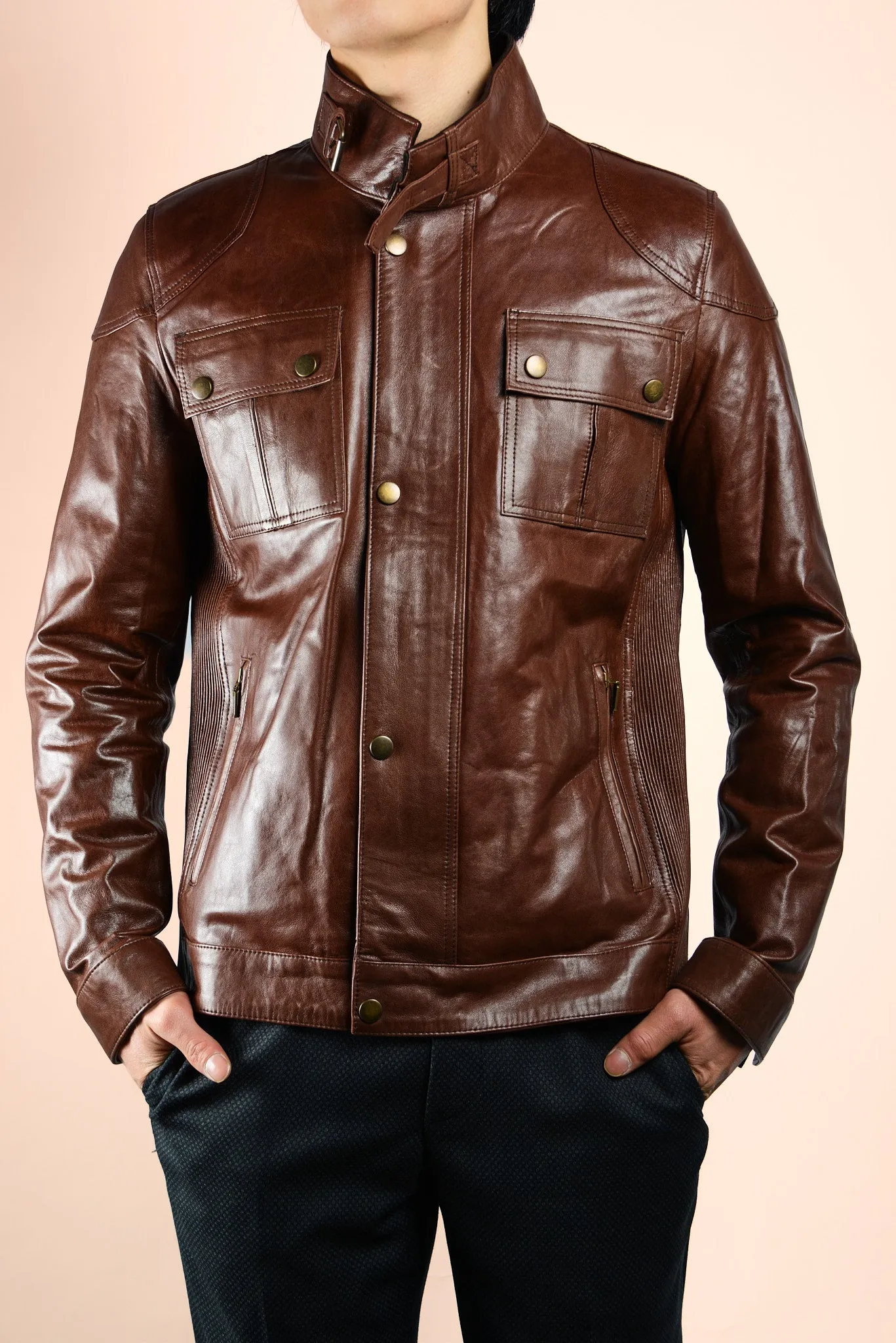 Holloway Stand Up Collar Moto Leather Jacket