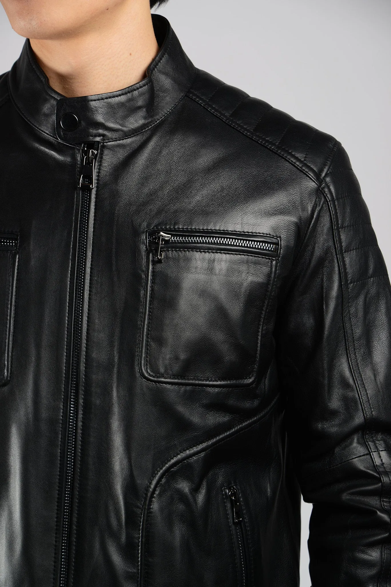 Holloway Stand Up Collar Moto Leather Jacket