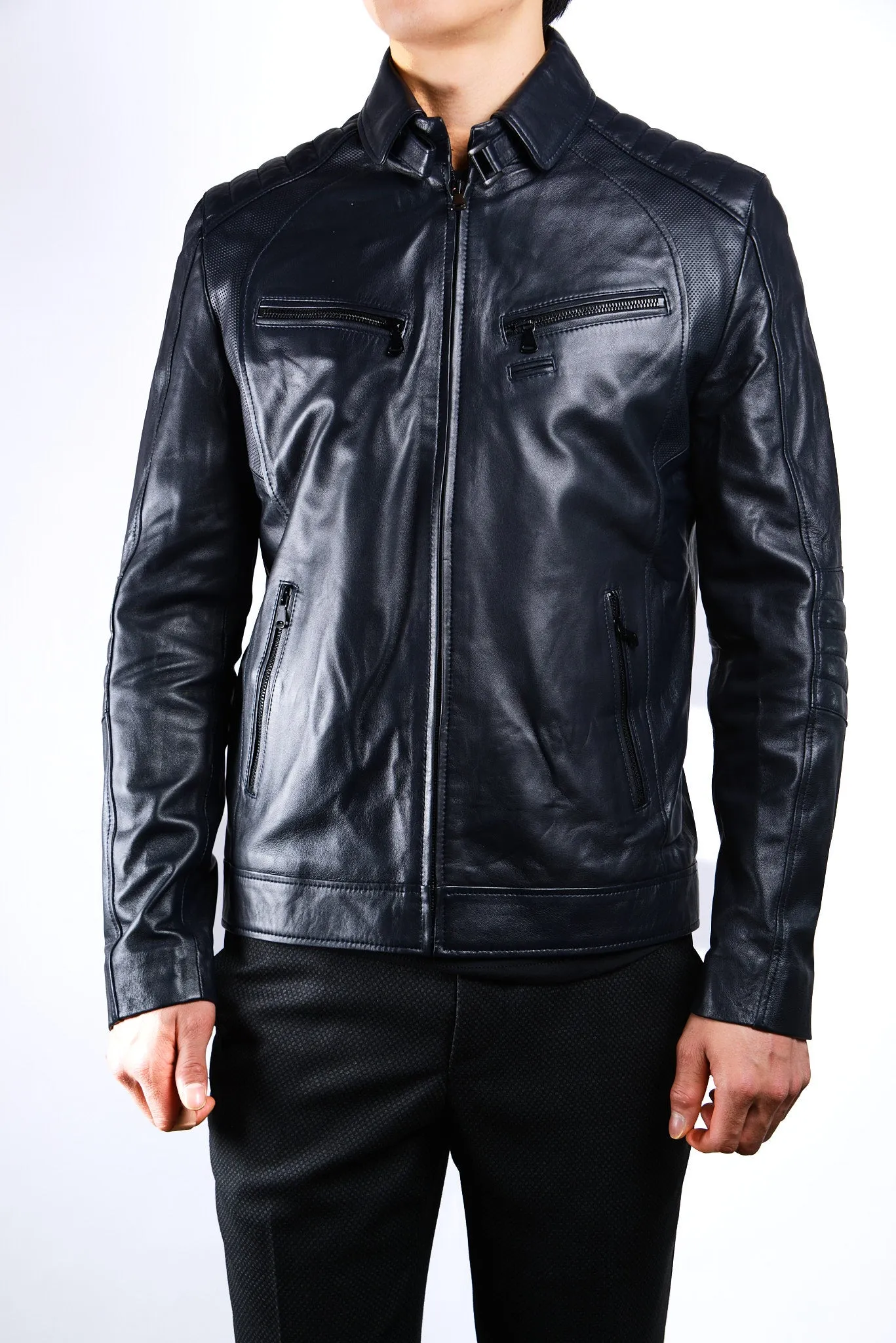 Holloway Stand Up Collar Moto Leather Jacket