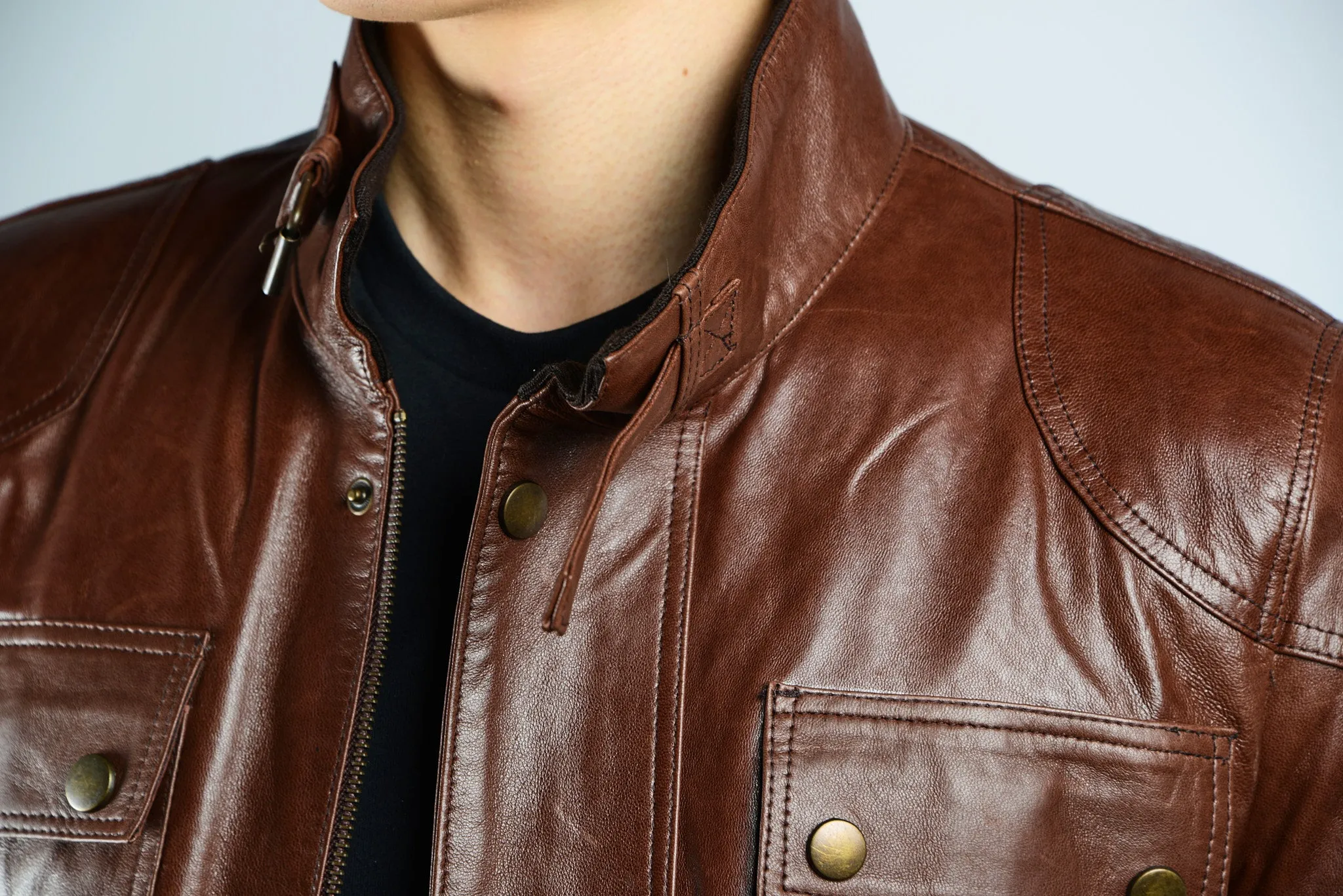 Holloway Stand Up Collar Moto Leather Jacket